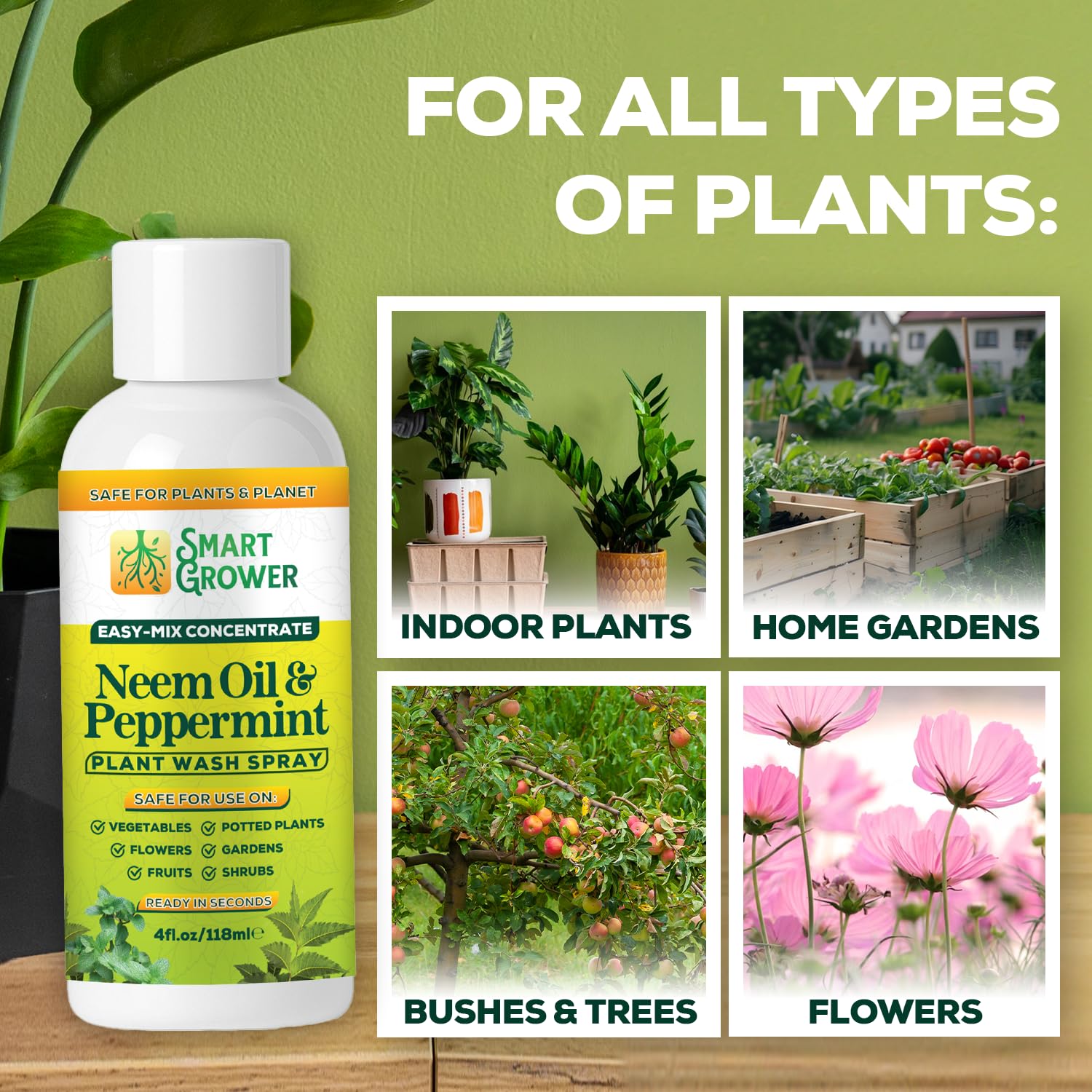Smart Grower neem oil spray used on outdoor garden plants