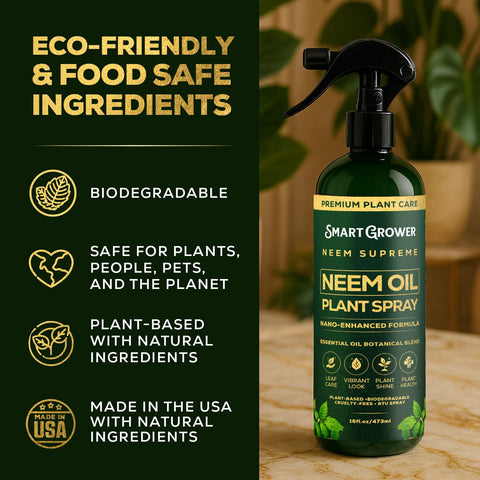 Outdoor garden with Smart Grower spray improving leaf appearance.