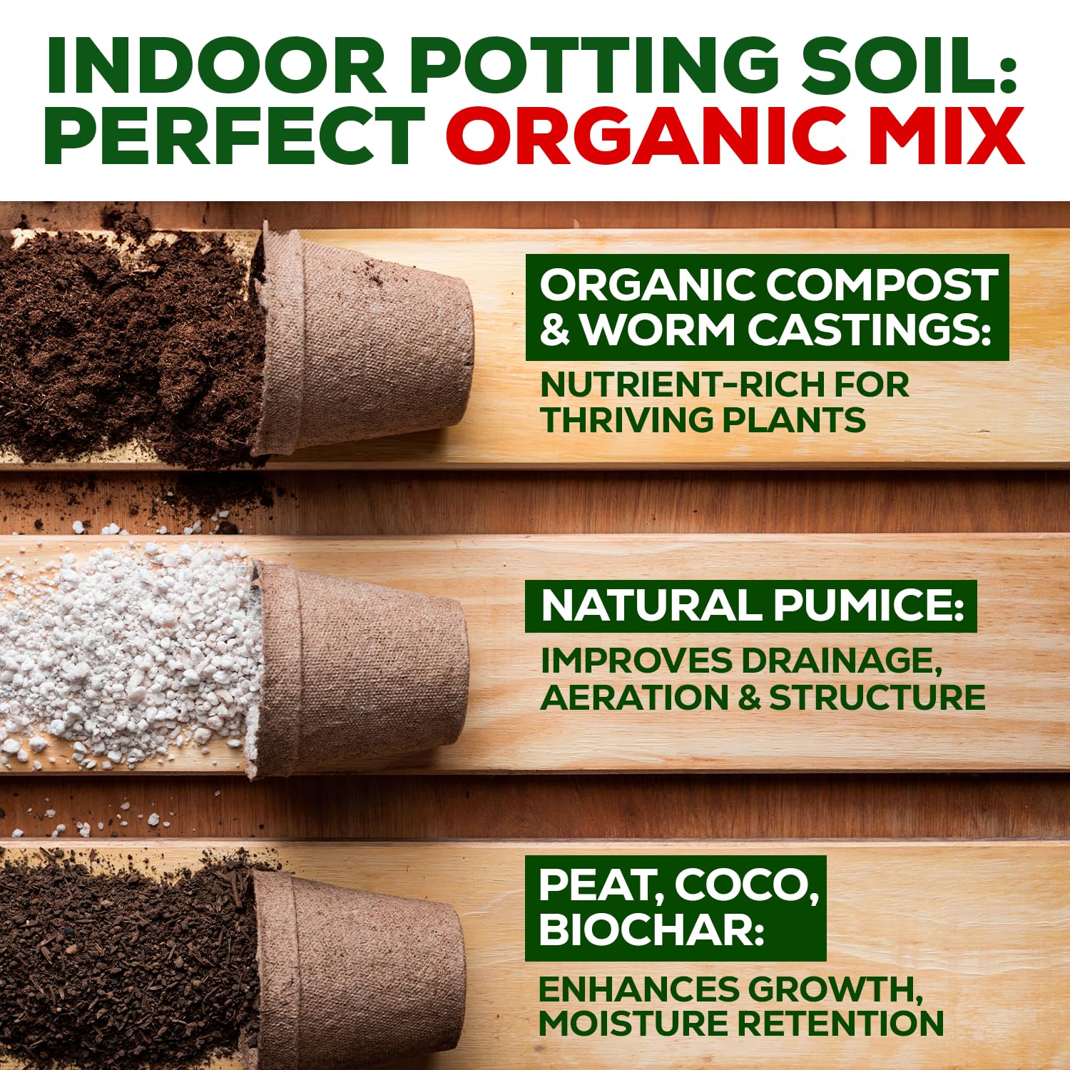 Smart Grower indoor plants with healthy greens anchored by nutrient-rich mix.