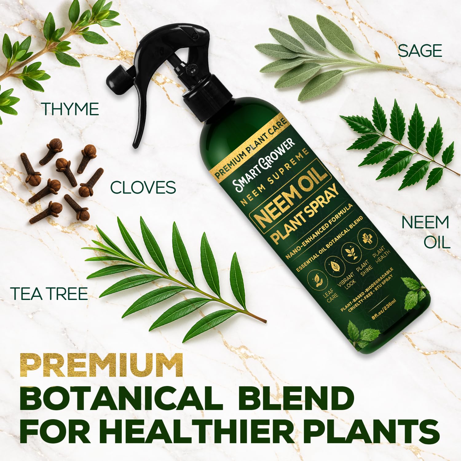 Outdoor foliage treated with Smart Grower neem oil spray for vibrant leaves.