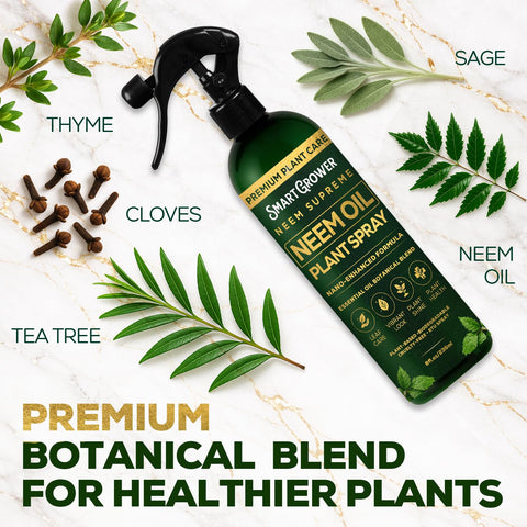 Outdoor foliage treated with Smart Grower neem oil spray for vibrant leaves.