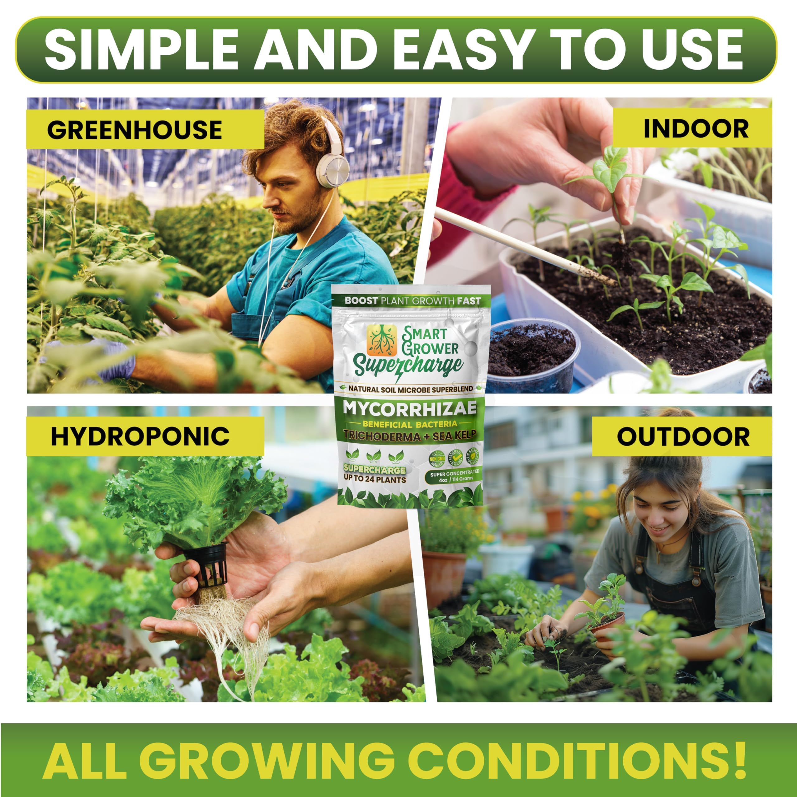 Smart Grower outdoor garden scene showing thriving vegetables after feeding