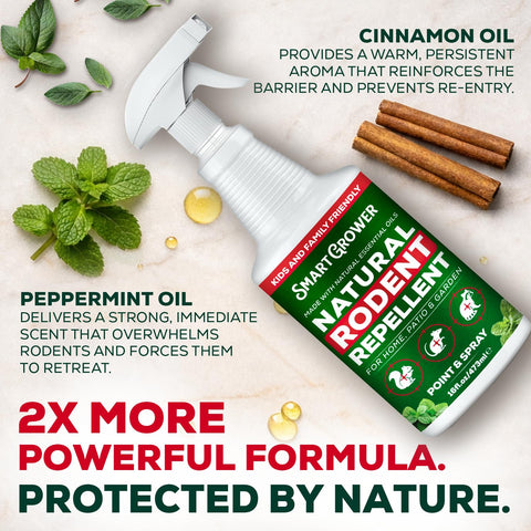 Smart Grower Peppermint Oil Spray outdoors protects sheds, gardens, and outdoor spaces.