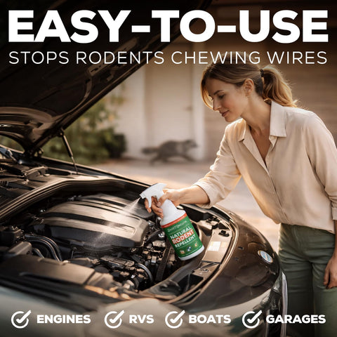 Smart Grower Peppermint Oil Spray used around vehicles to deter rodents.