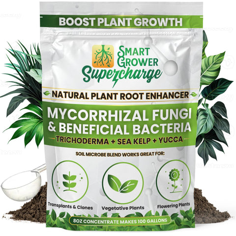 Smart Grower root enhancer bottle label showing concentrated formula for root health
