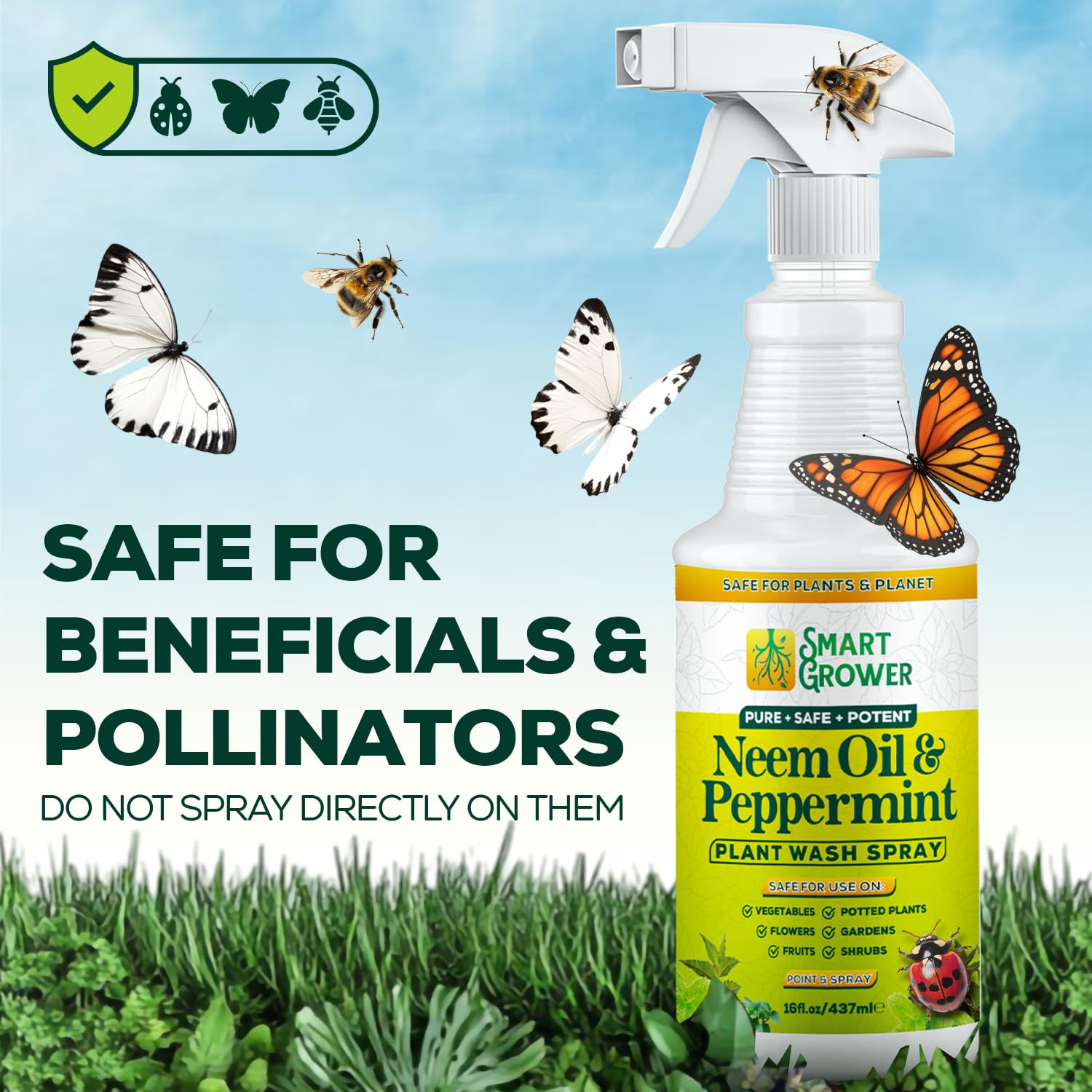 Smart Grower label shows safety icons for pets and people.