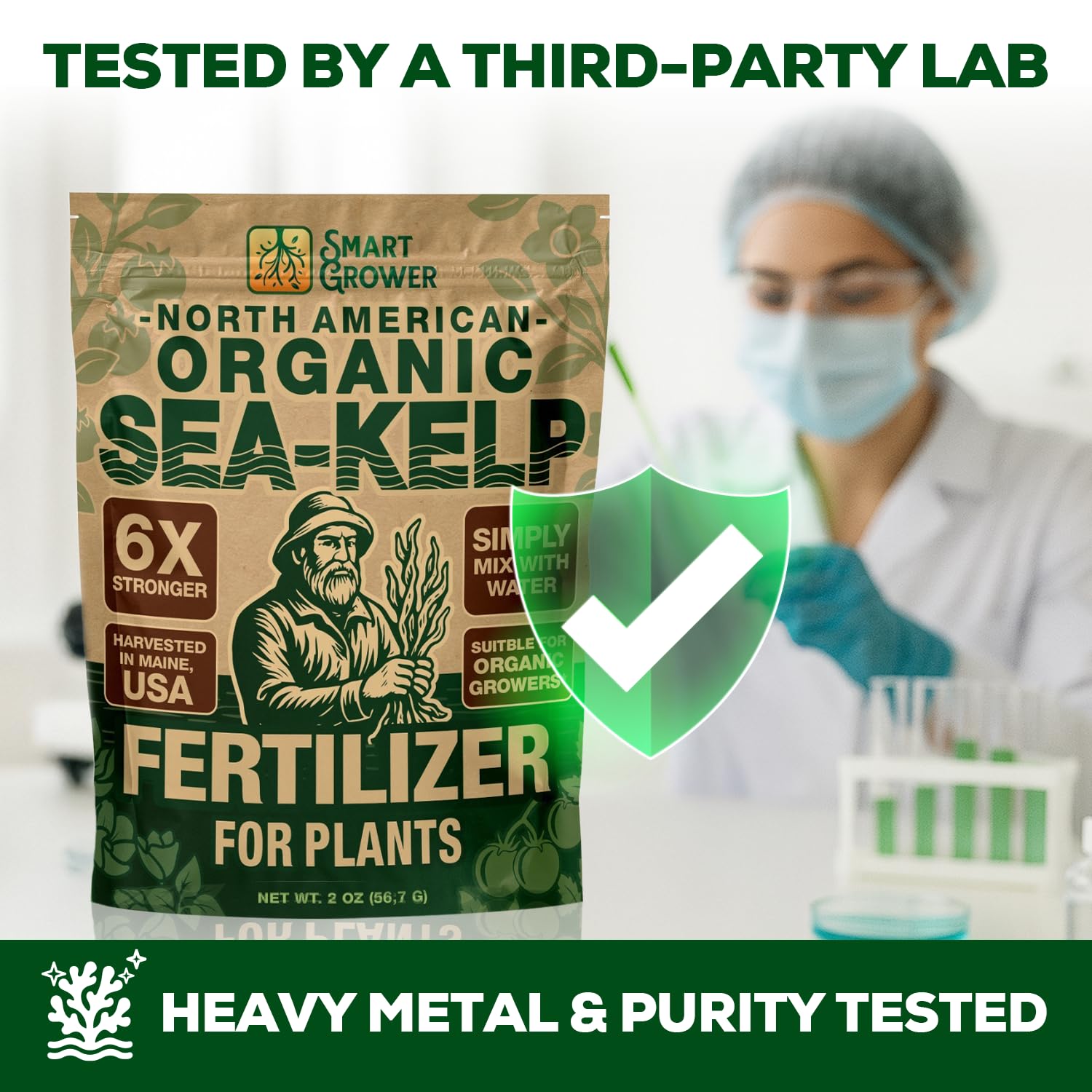 Smart Grower Sea-Kelp fertilizer boosts growth for vegetables in garden beds.