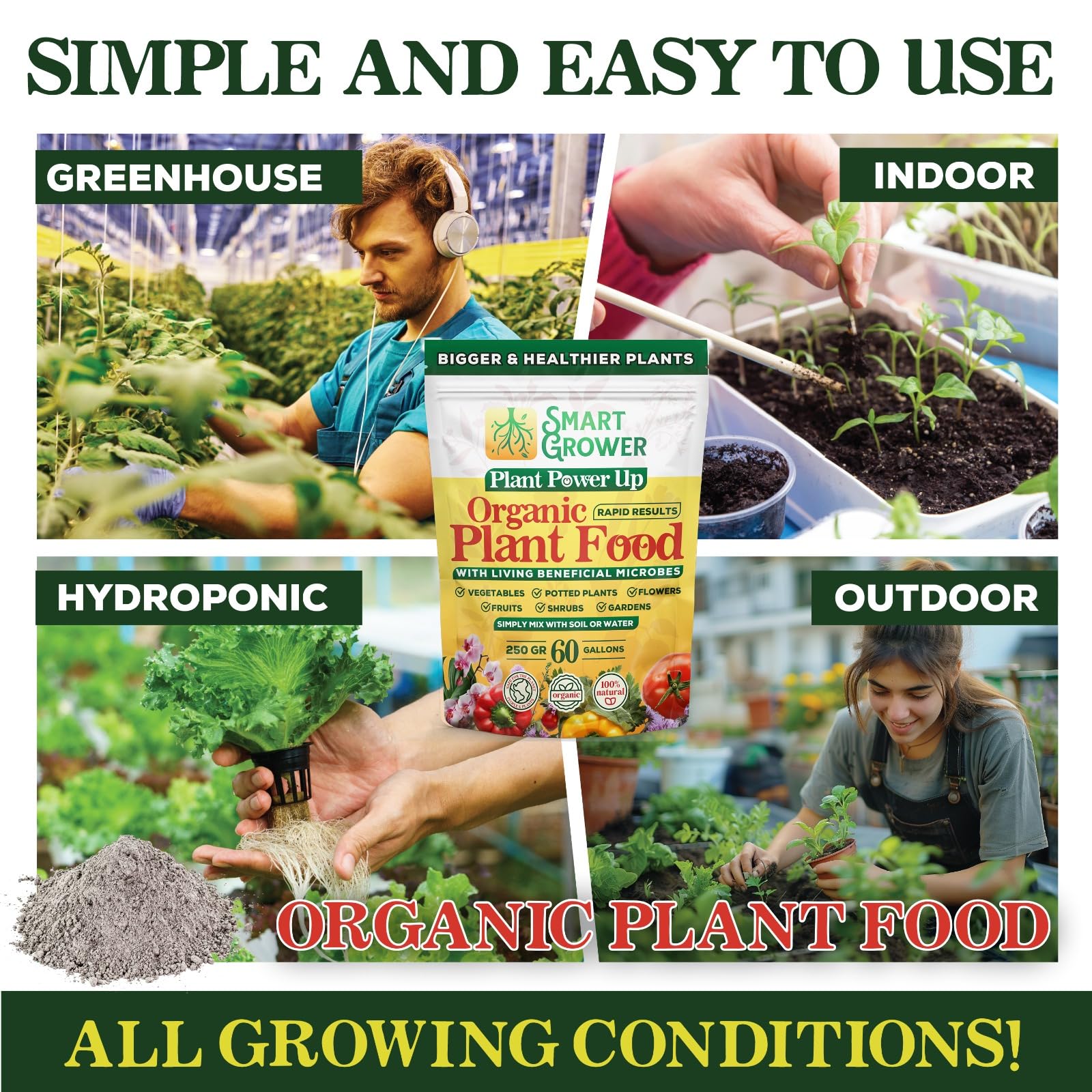 Smart Grower water-soluble formula dissolves quickly for even feeding.