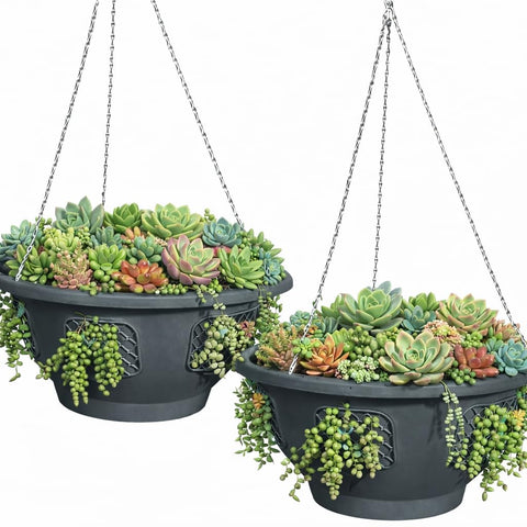 Smart Spring Ultimate Hanging Baskets’ durable plastic construction for outdoor use.