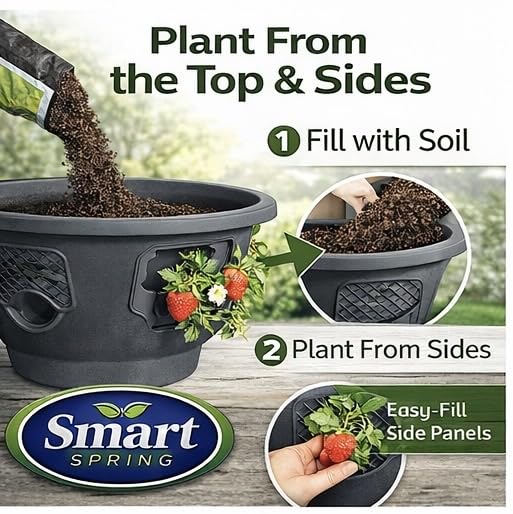 Smart Spring Ultimate Hanging Baskets growing tomatoes on a deck for easy care.