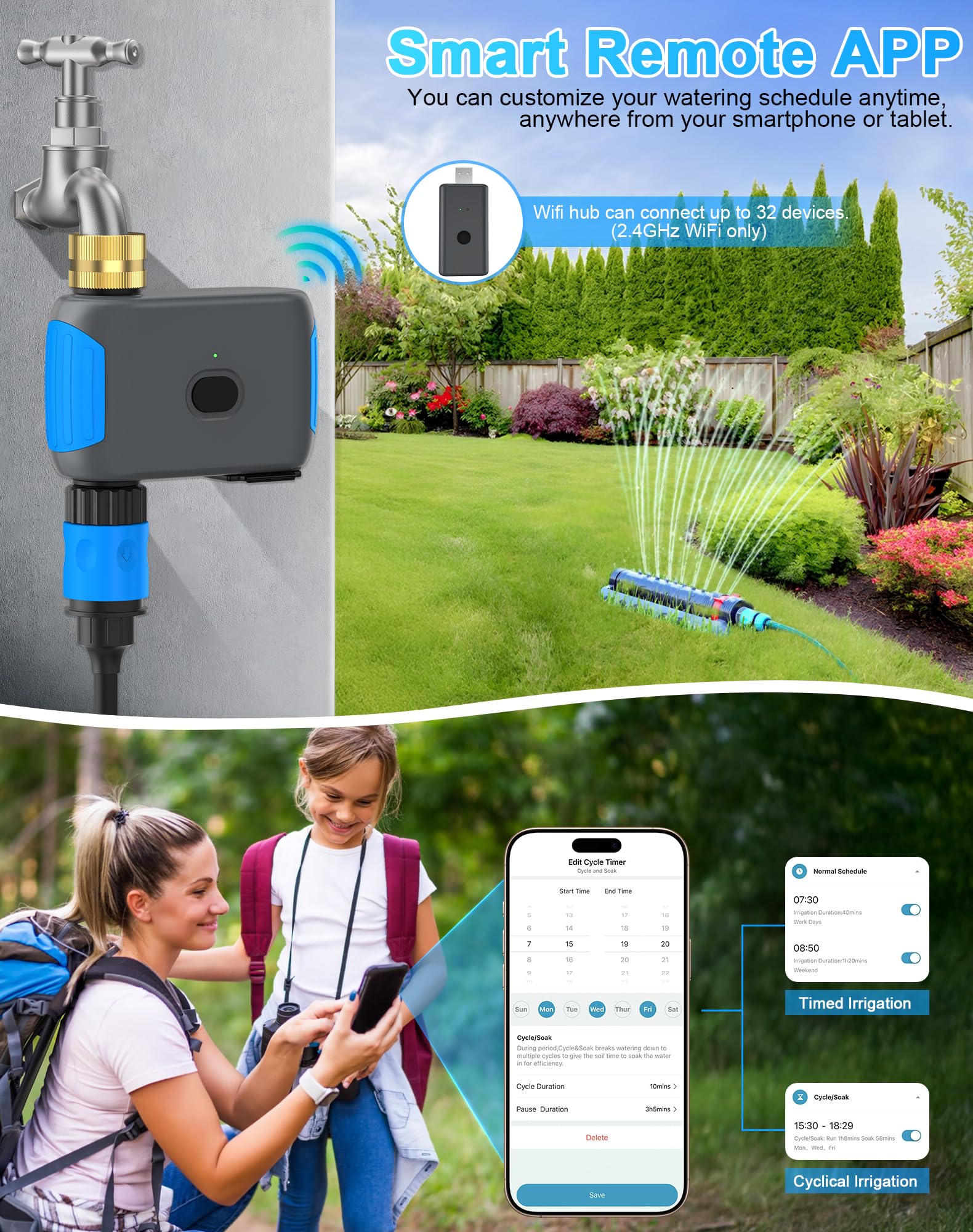 Smartale app schedule screen enables flexible watering planning from anywhere.
