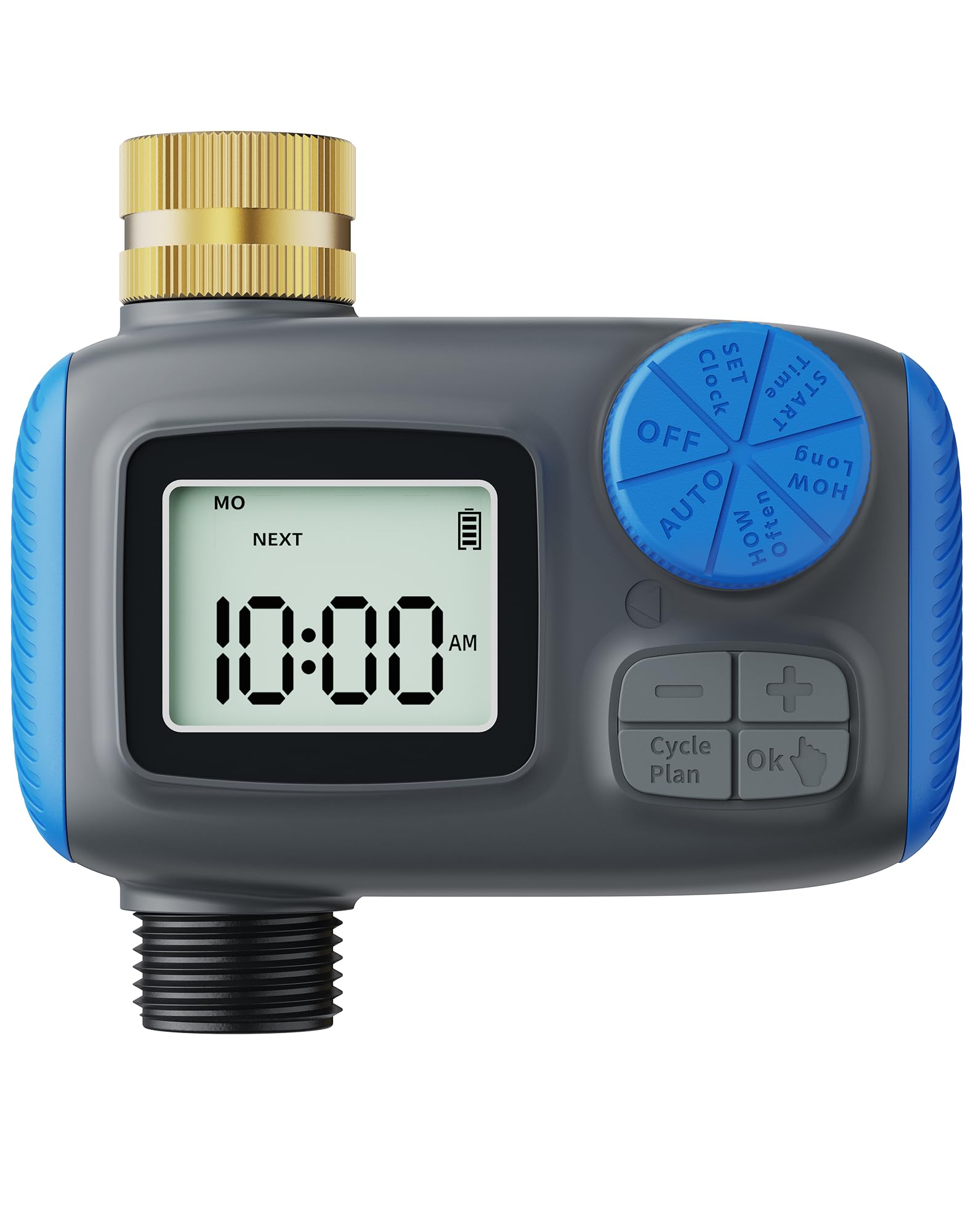 Smartale sprinkler timer with brass female coupler for durable, leak-resistant outdoor connections.