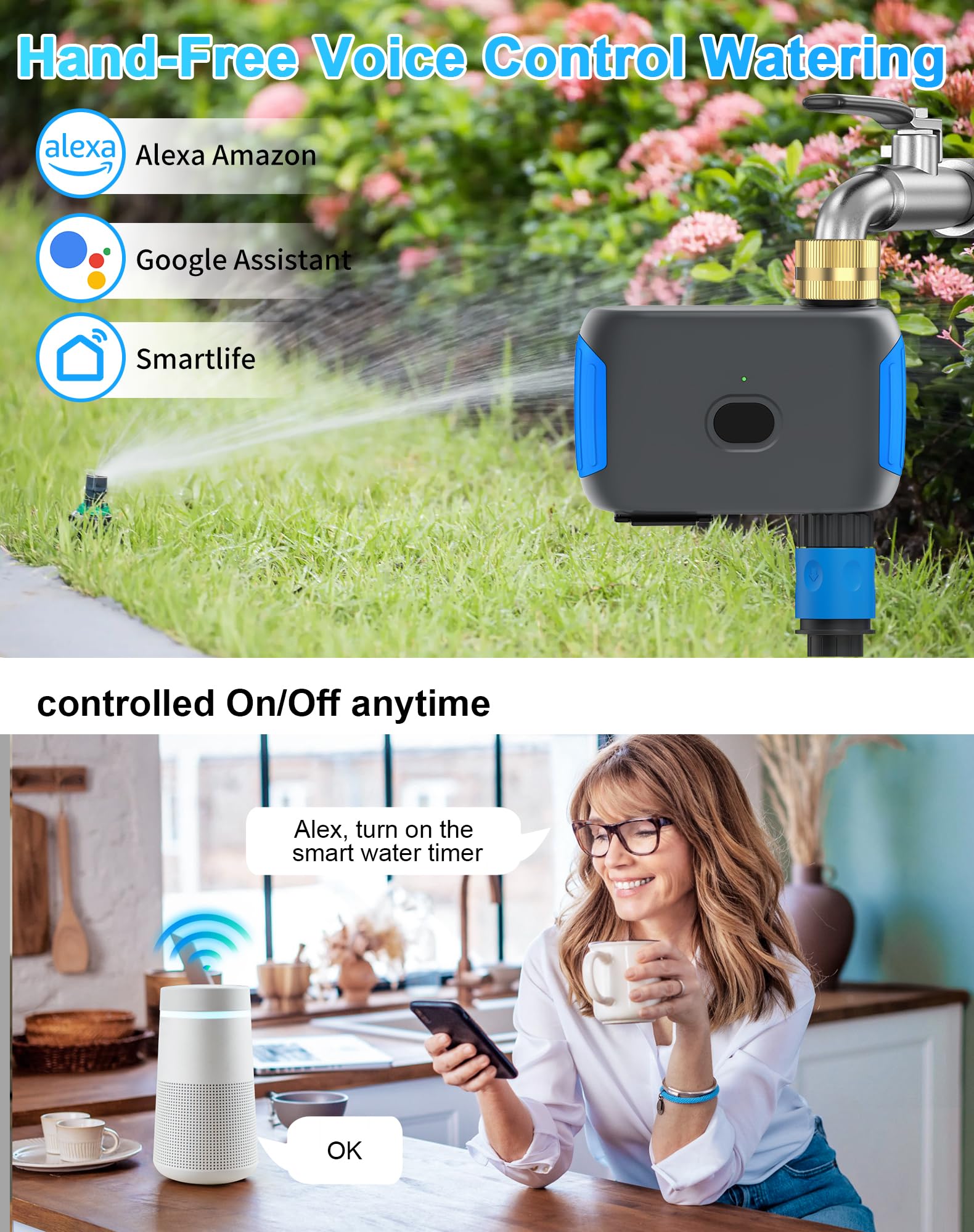 Smartale voice control via Alexa and Google for hands-free irrigation.