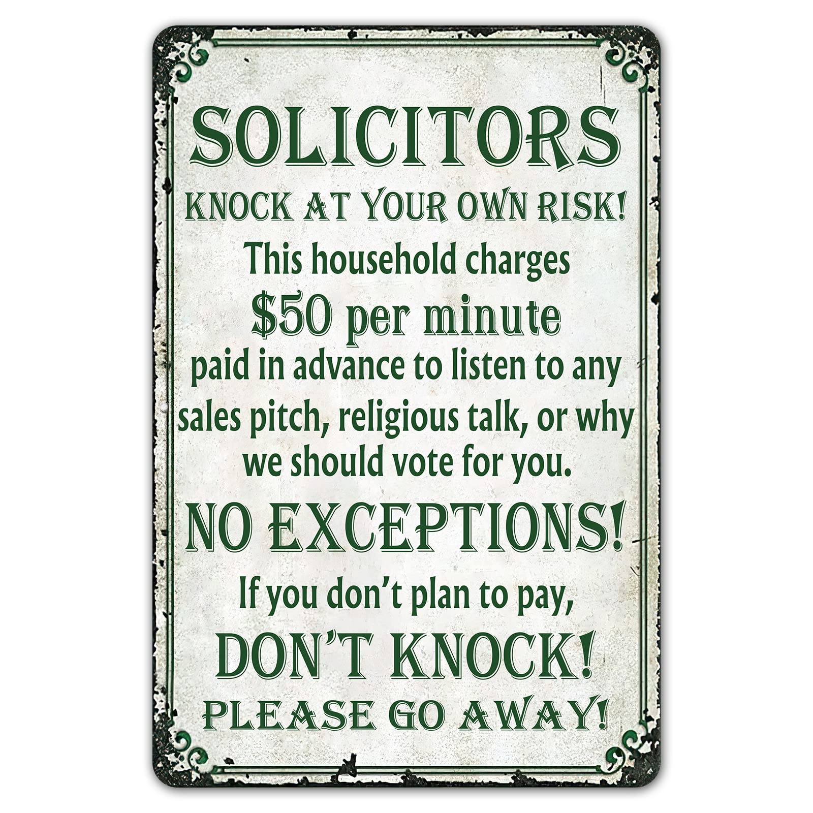 SmartCows humorous no-soliciting sign on front door deters interruptions with witty clarity.