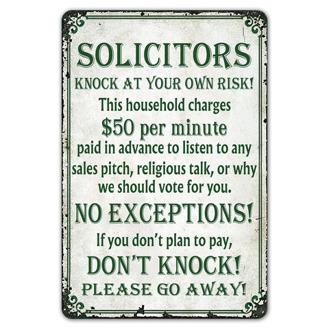SmartCows humorous no-soliciting sign on front door deters interruptions with witty clarity.