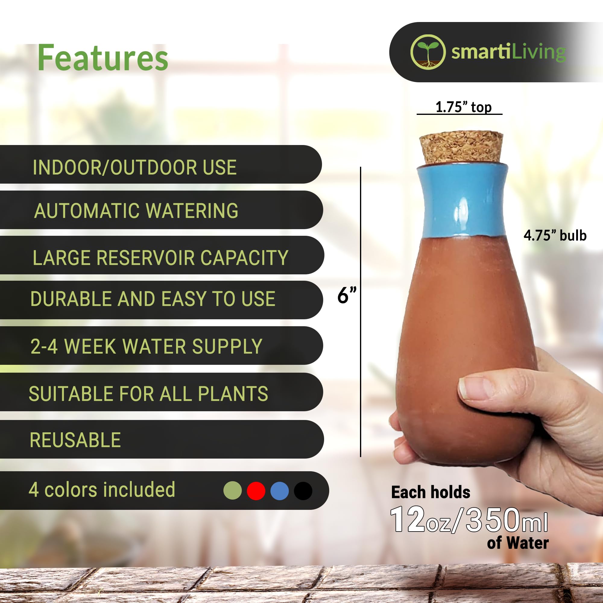 SMARTILIVING Ollas cork top detail blending with soil for discreet auto-watering