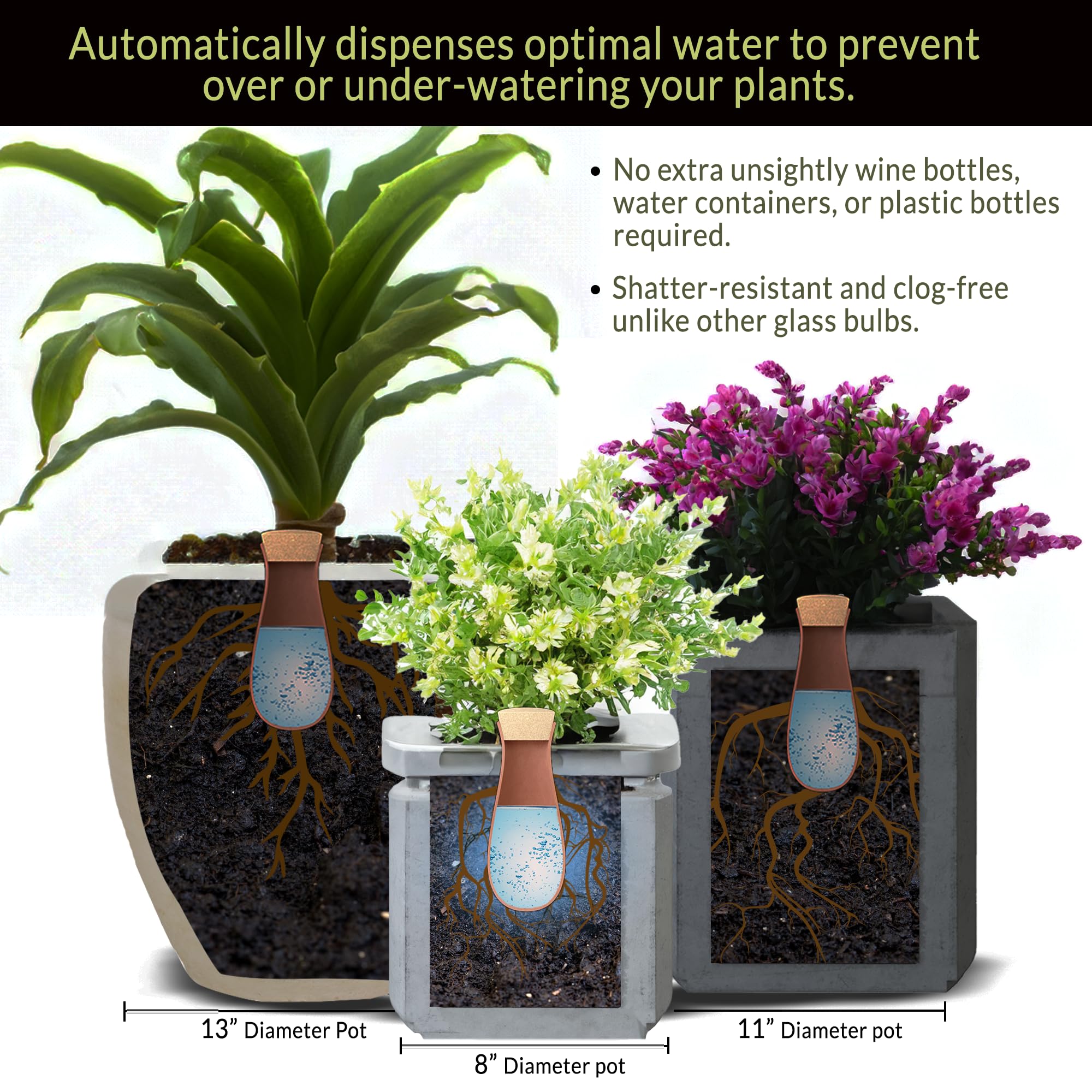 SMARTILIVING Ollas terracotta water globe visible in soil for steady irrigation