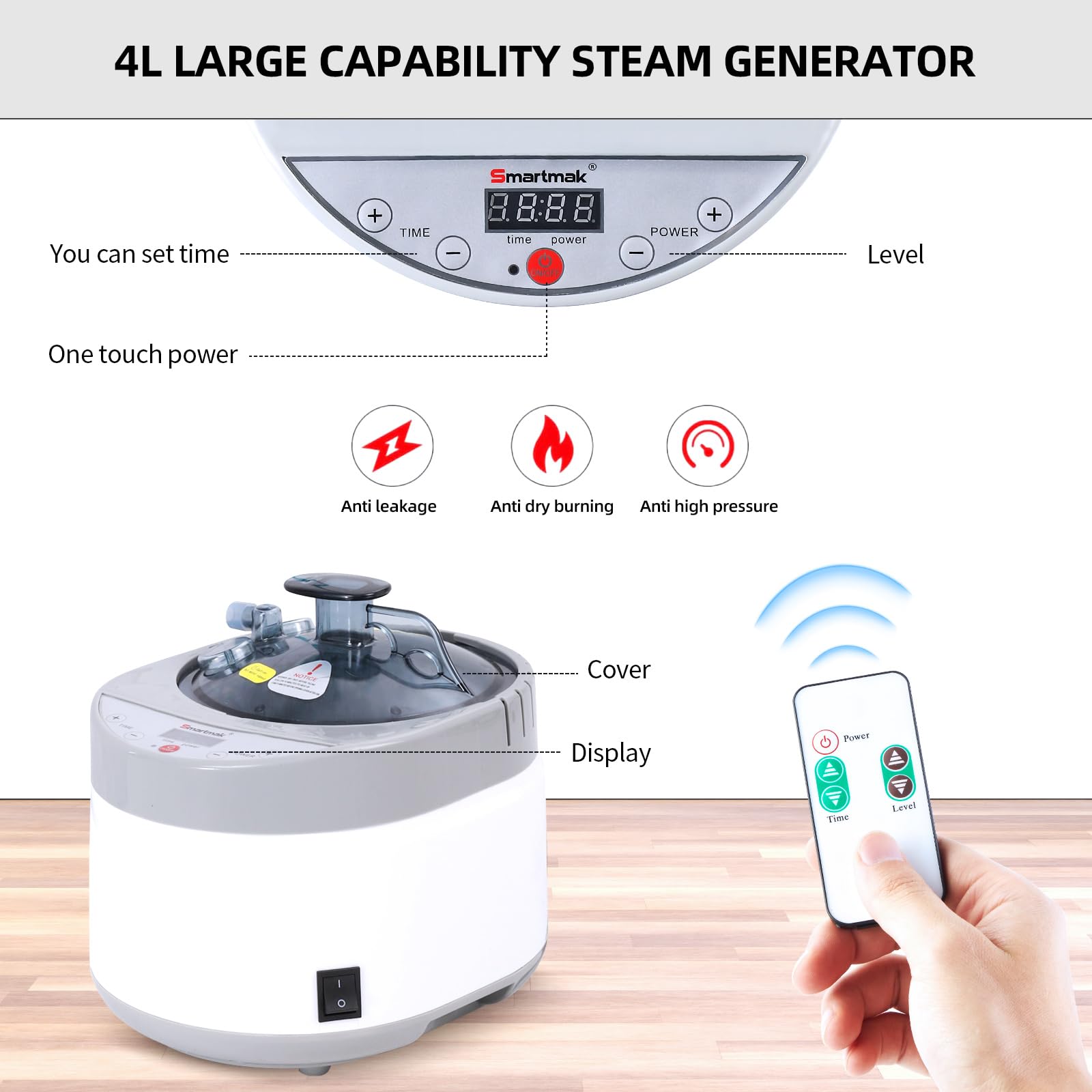 Smartmak sauna steamer timer display showing 99-minute countdown.