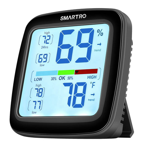 SMARTRO SC42 front display shows current temperature and humidity clearly.