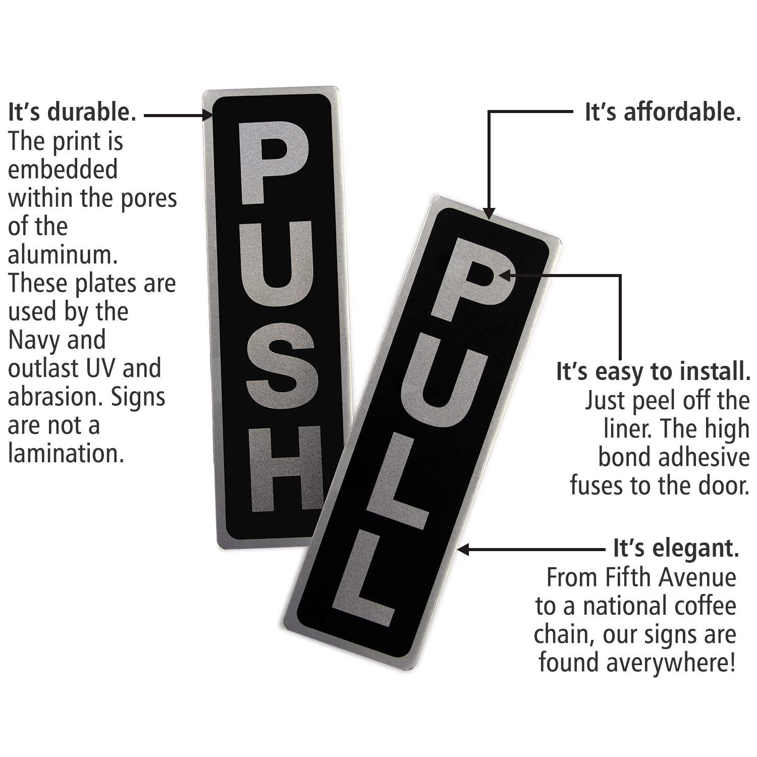 SmartSign anodized aluminum signs offer durable, rust-resistant signage for busy doors.