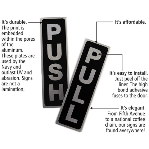SmartSign anodized aluminum signs offer durable, rust-resistant signage for busy doors.