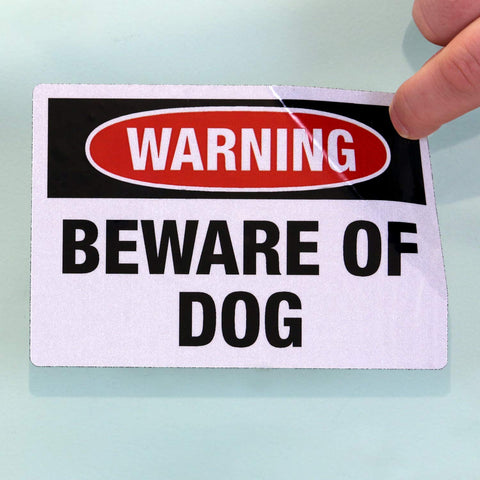 SmartSign Beware of Dog decal 3.75x5.5 reflecting headlights at night.