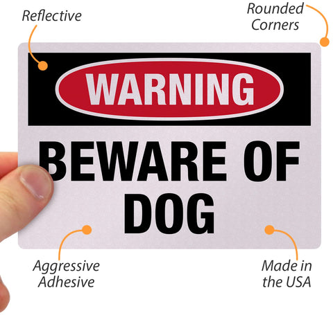 SmartSign Beware of Dog decal packaging with adhesive backing for easy use.