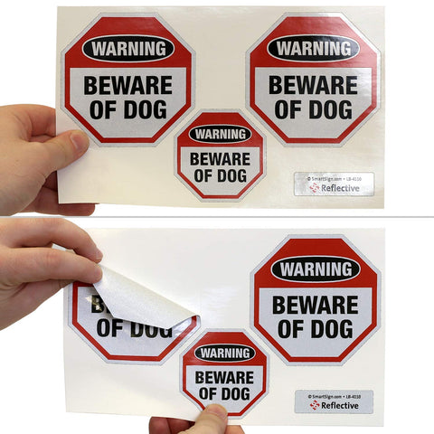 SmartSign Beware of Dog decal 2-75x2-75 octagon, compact and visible.