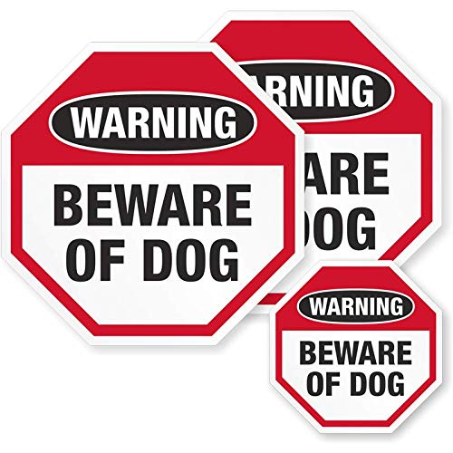SmartSign Beware of Dog decal 4x4 at an angle, clearly signals guests to slow down.