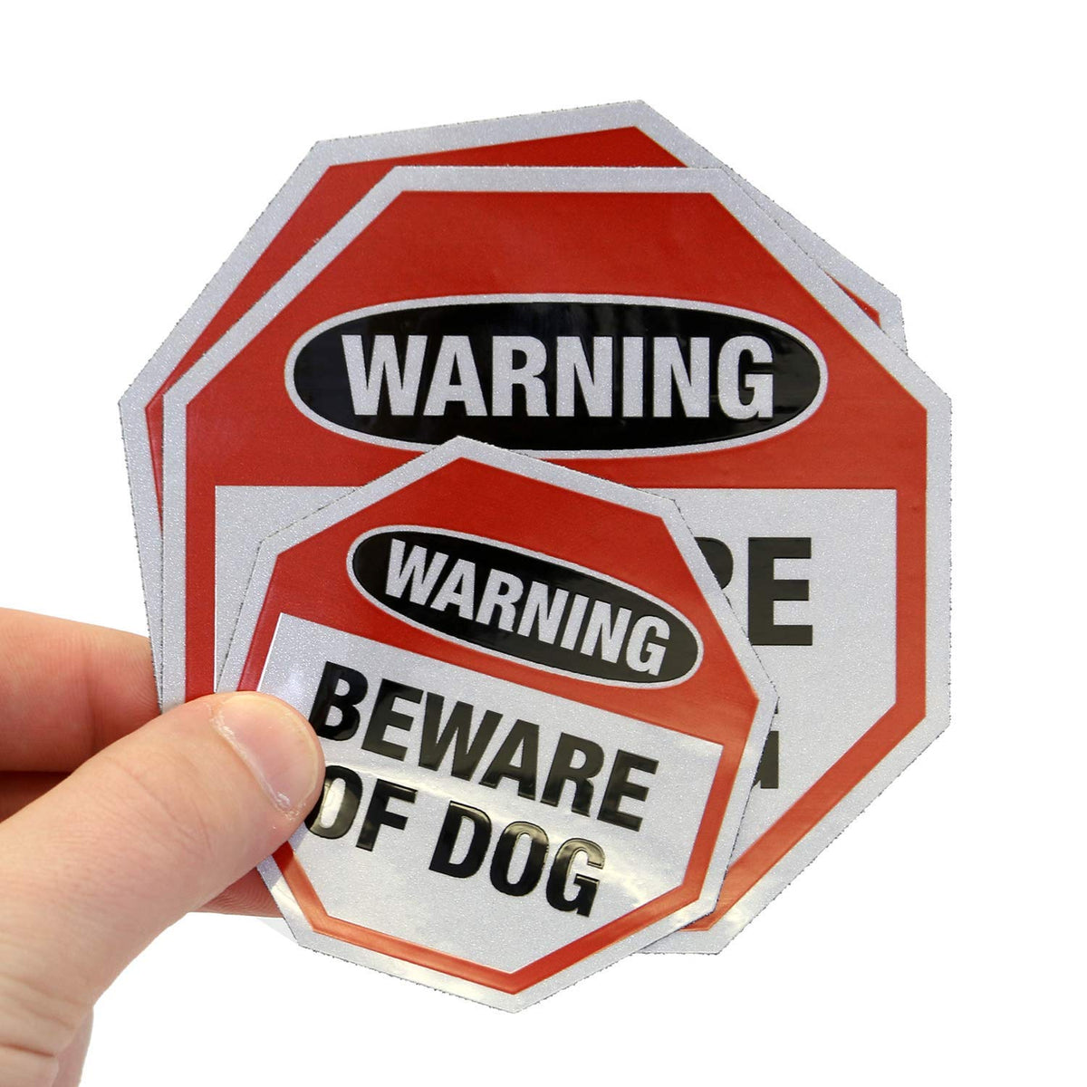 SmartSign Beware of Dog decal 4x4 front view, highly reflective for nighttime visibility.