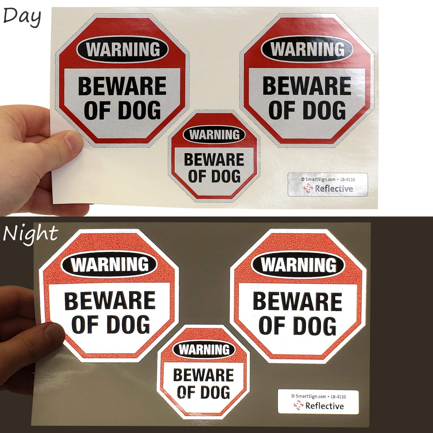 SmartSign Beware of Dog decal 4x4 pack, multiple placements for strong exterior messaging.