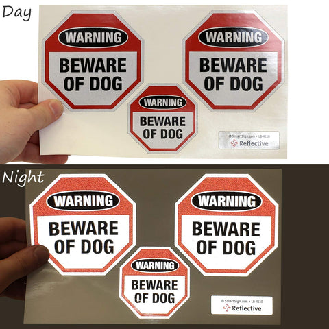SmartSign Beware of Dog decal 4x4 pack, multiple placements for strong exterior messaging.