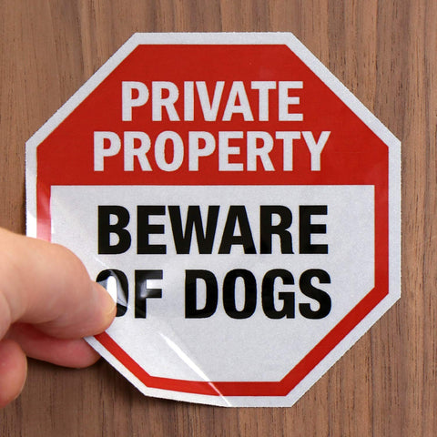 SmartSign dog warning label showing durable outdoor performance.