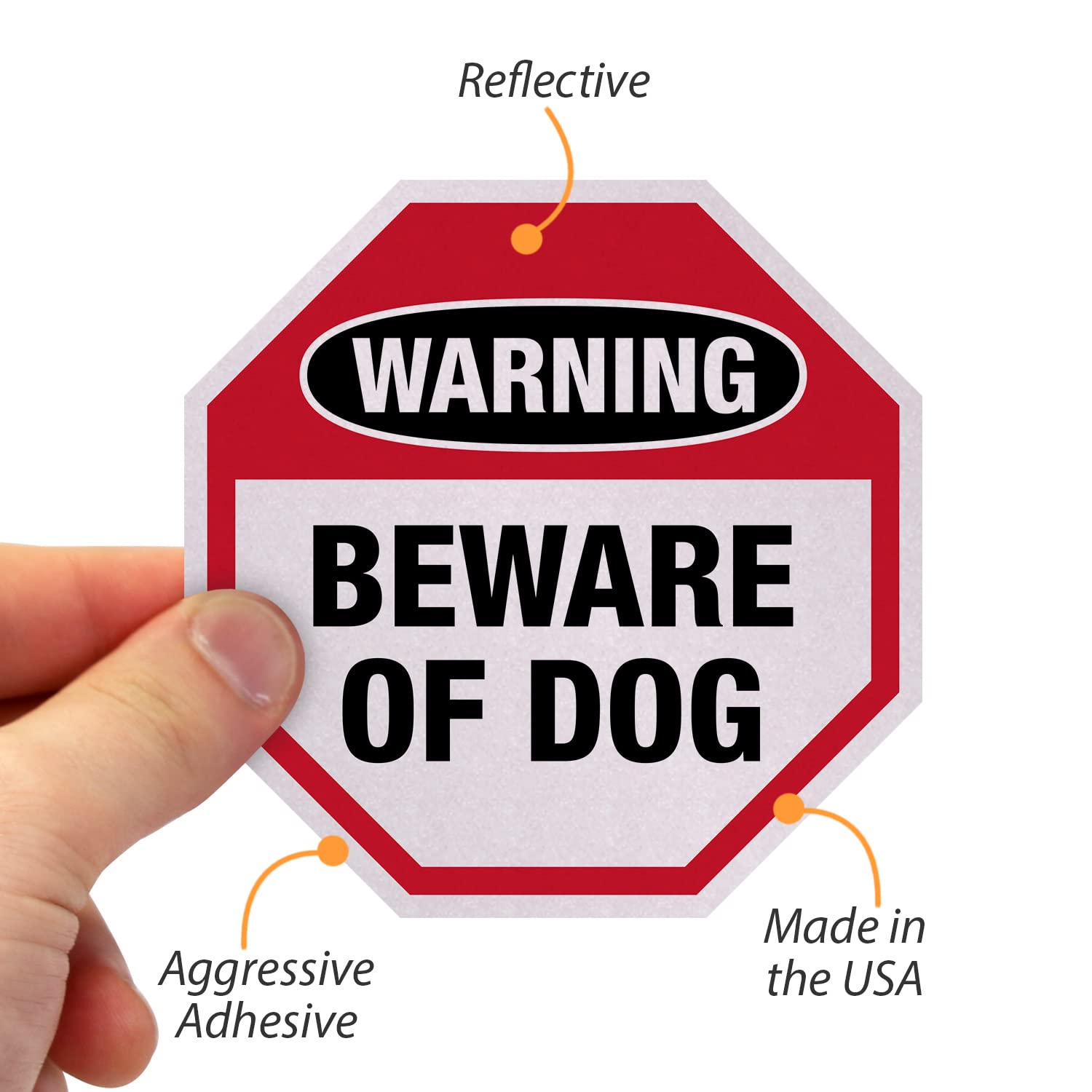 SmartSign Beware of Dog decal reflecting night light for outdoor visibility.