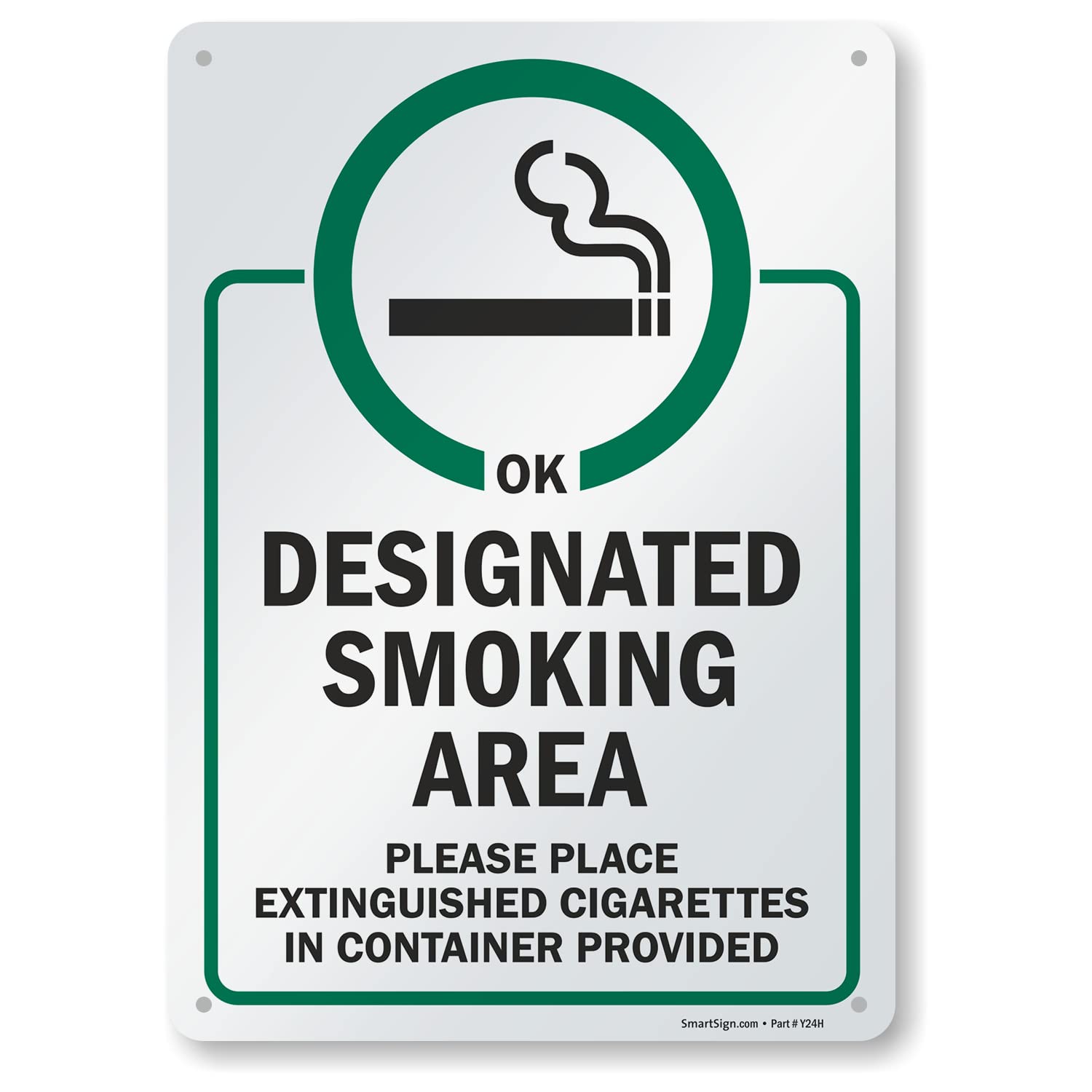 SmartSign designated-smoking-area sign in green and white for outdoors.