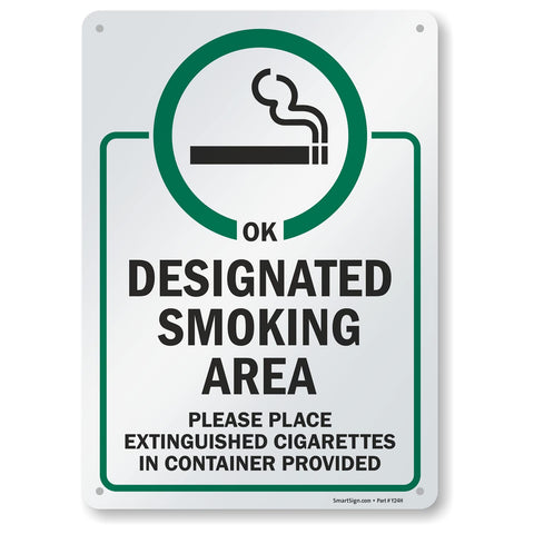 SmartSign designated-smoking-area sign in green and white for outdoors.