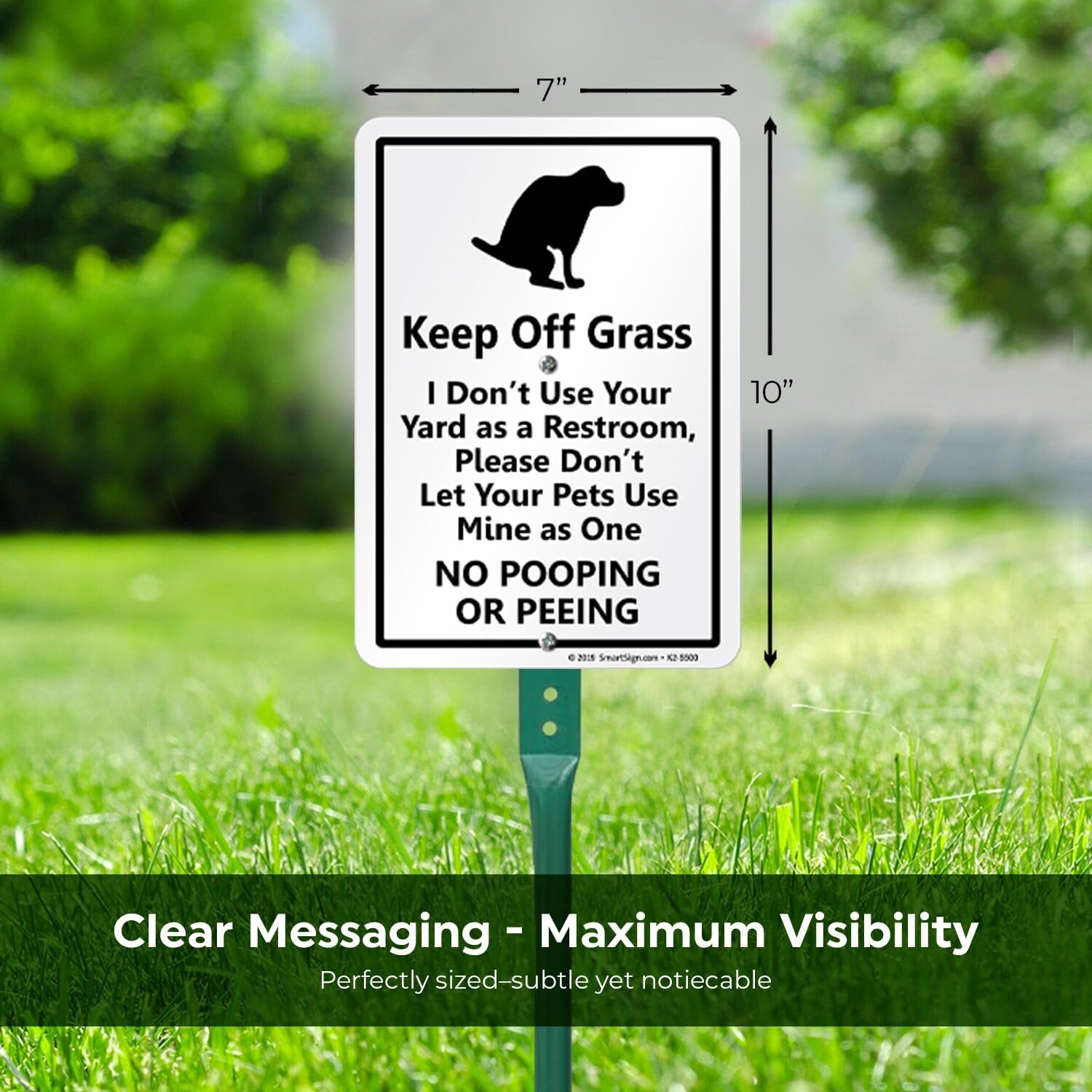 SmartSign dog poop sign on 18-inch stake ideal for lawn etiquette.