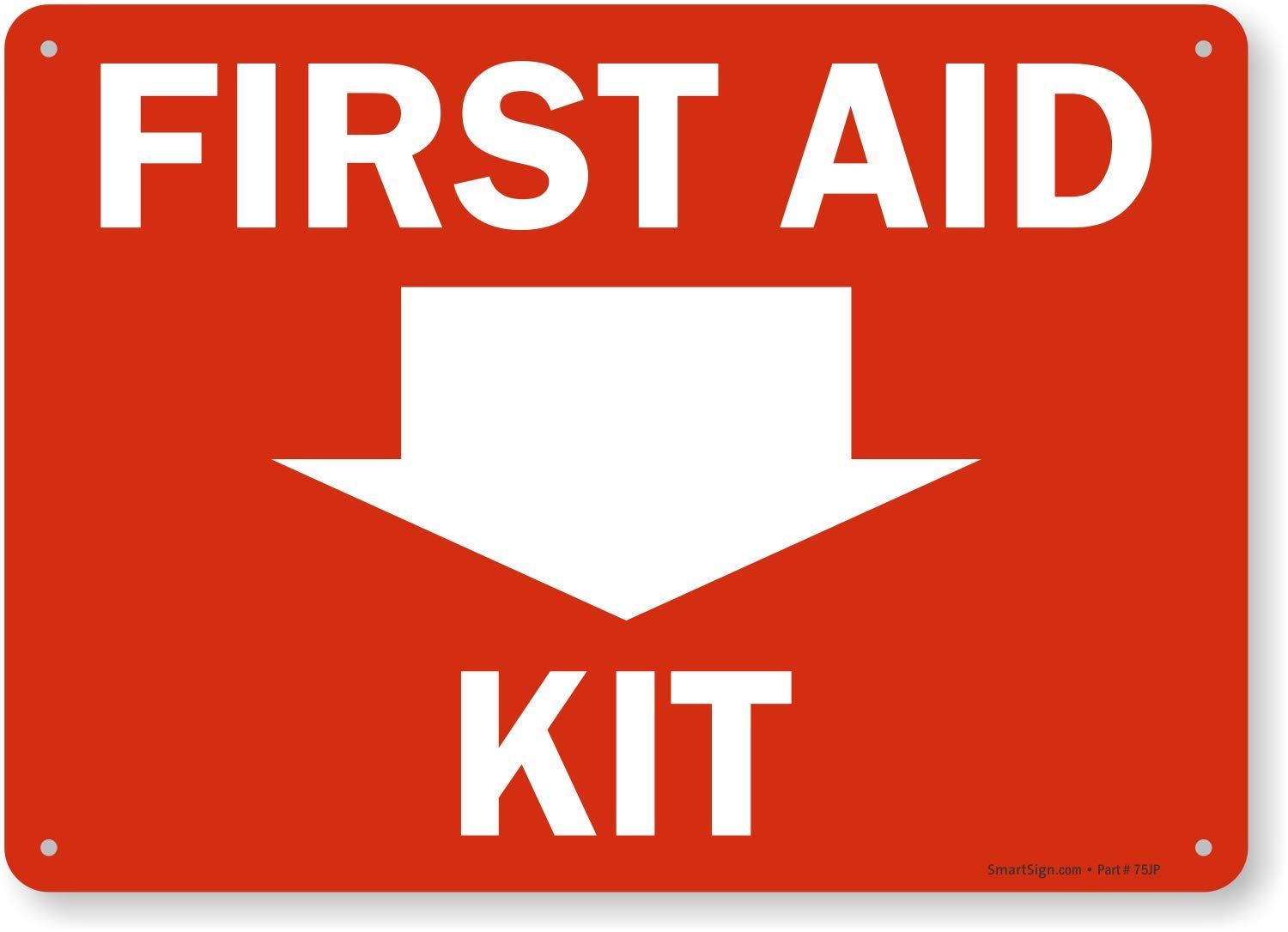 SmartSign First Aid Kit sign with down arrow; durable outdoor signage for clear guidance.