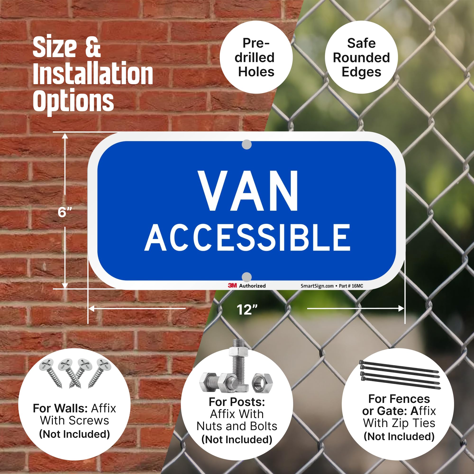SmartSign Van Accessible Sign with pre-punched holes for easy mounting.