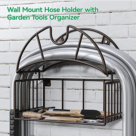 Smatorga hose reel tool storage basket keeps small garden tools handy