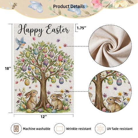 SMBLCE Easter eggs and bunny motif on garden flag for yard decoration