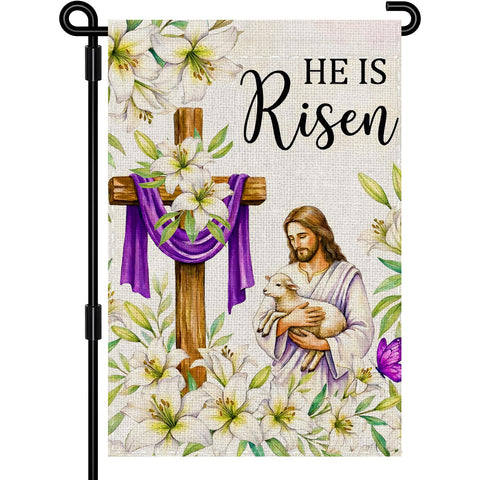 SMBLCE He Is Risen Easter flag, double-sided for vibrant outdoor display.