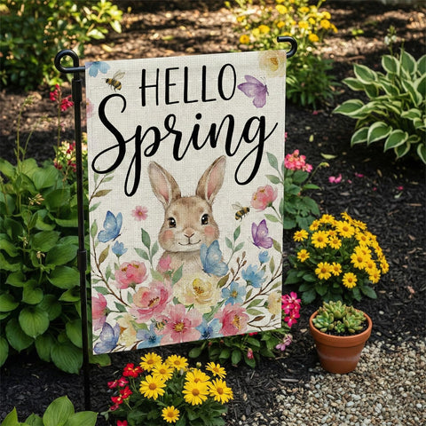 SMBLCE Hello Spring flag with a rabbit accent for garden charm