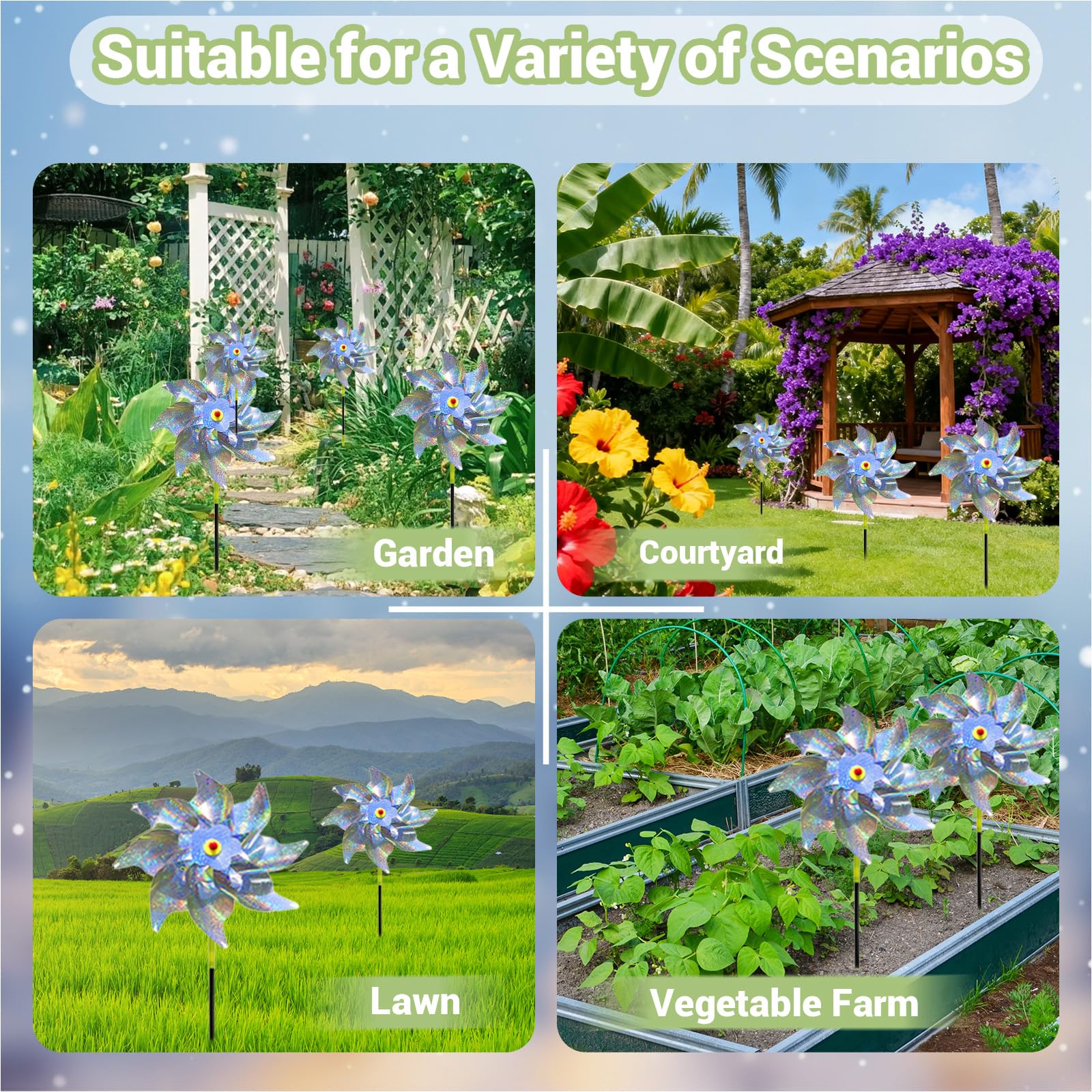 SMD35 Pinwheels act as bird deterrents in outdoor settings with visual impact