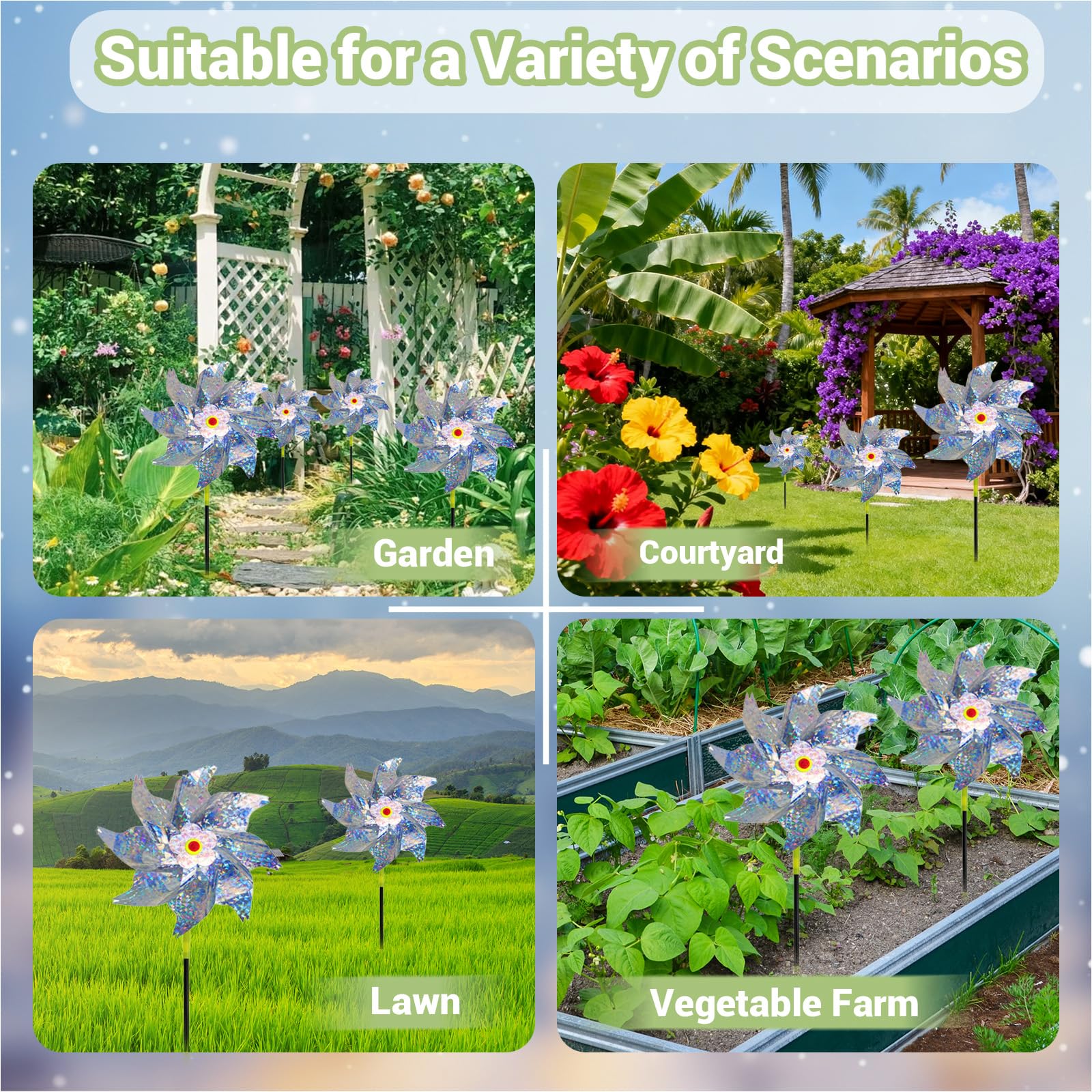 SMD35 silver floral pinwheels garden: shimmering reflections add whimsy to spaces