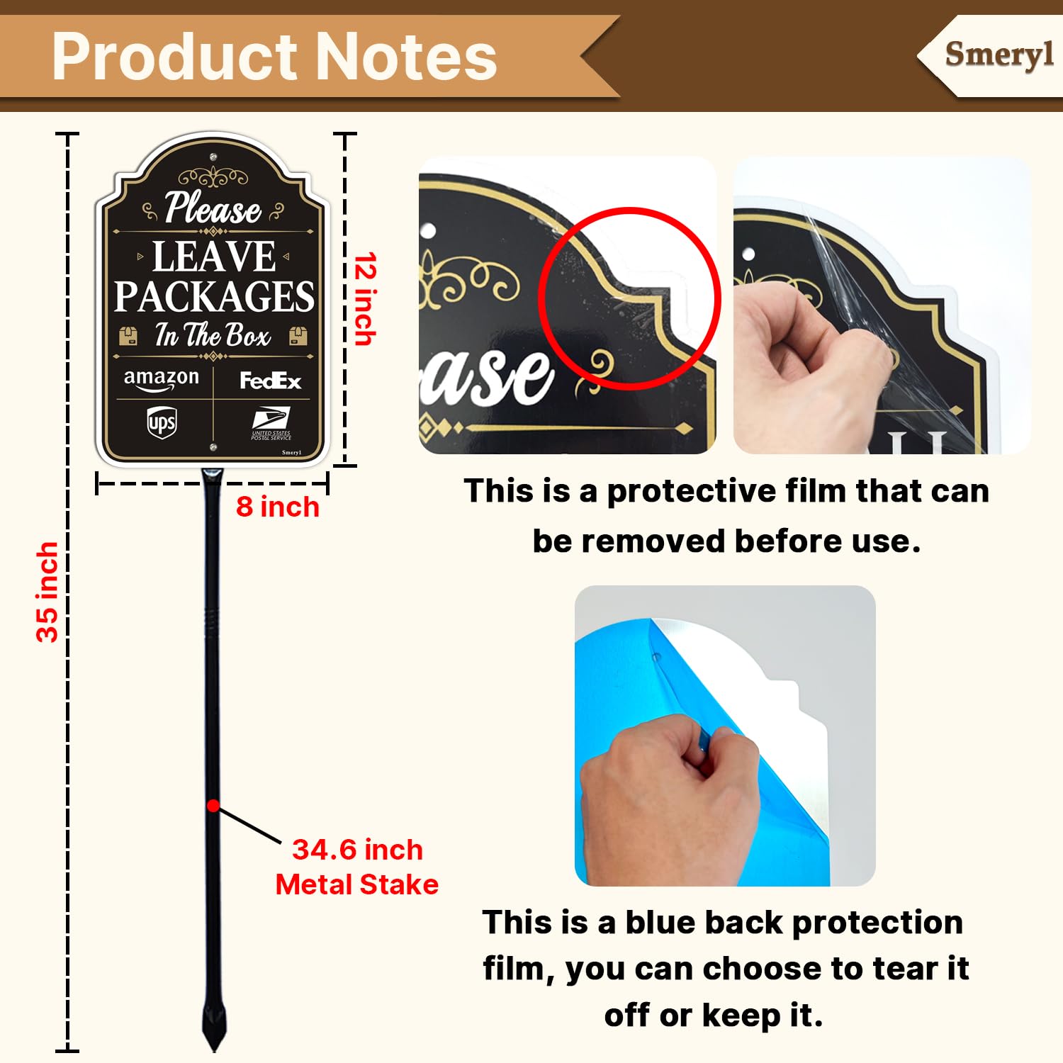 Smeryl delivery sign 12x8-inch panel close-up highlights bold, easy-to-read lettering.