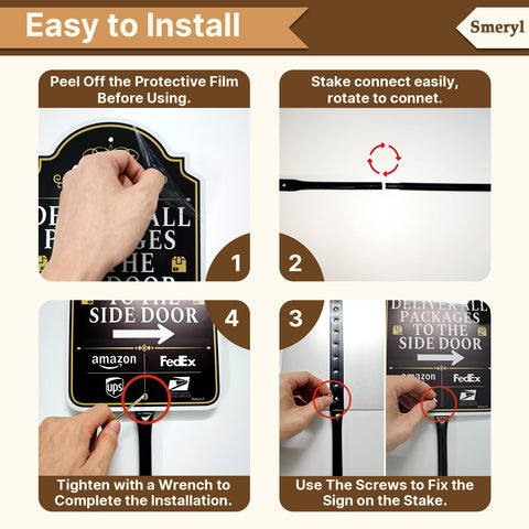Smeryl delivery sign easy installation image highlights quick setup without tools