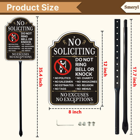 Close-up of the sign message highlighting the No Soliciting and icon