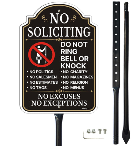 Smeryl No Soliciting sign on a sturdy yard stake at the entrance boosts curb appeal