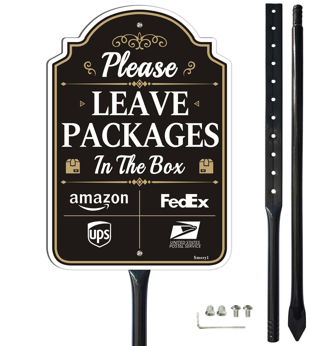 Smeryl Please Leave Packages Box Sign with 34.6-inch stake for clear delivery instructions.